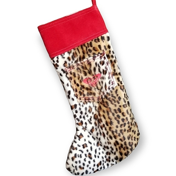 Roxy cheetah print Christmas Stocking red/tan/blk - Picture 8 of 8